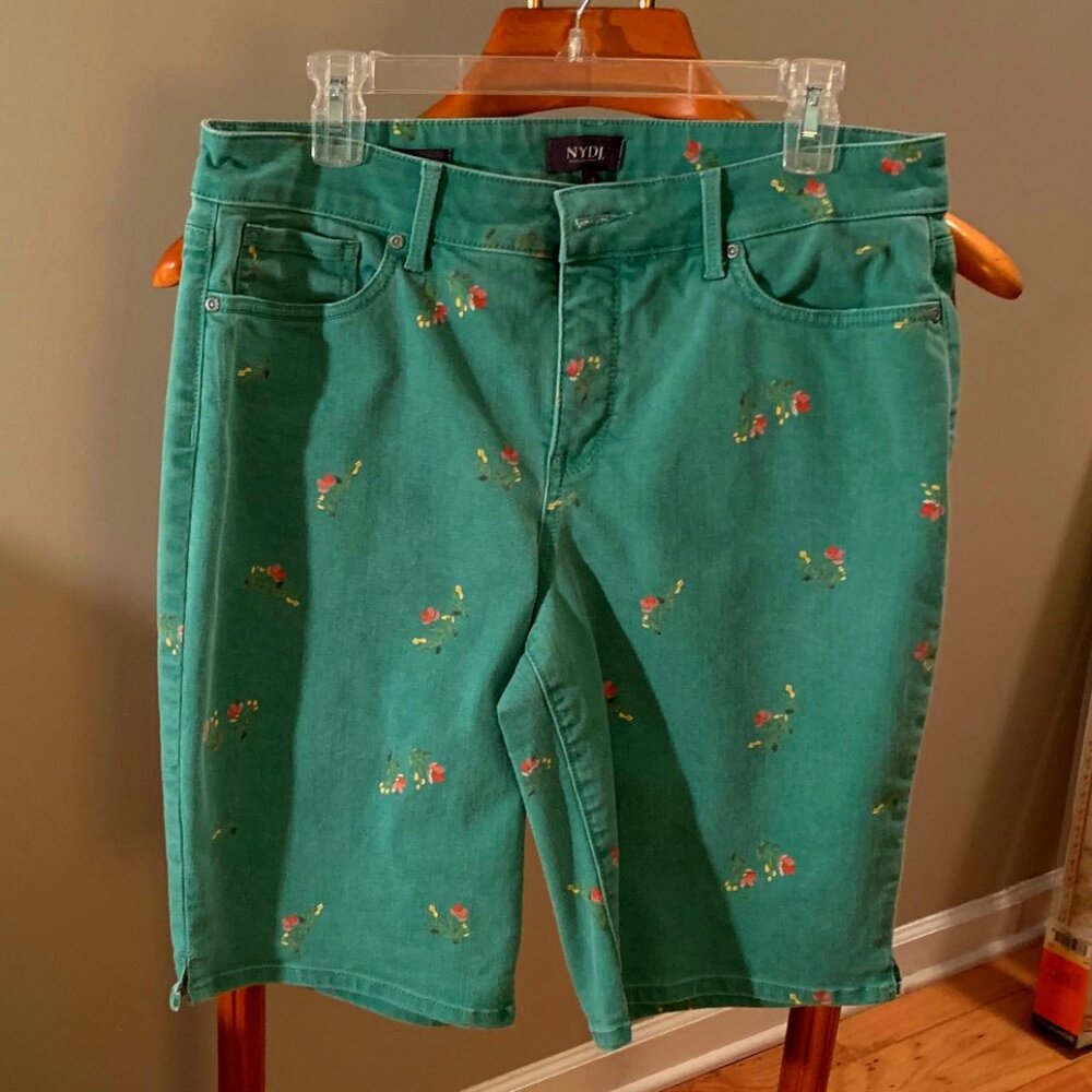 NYDJ green flowered Briella jean shorts